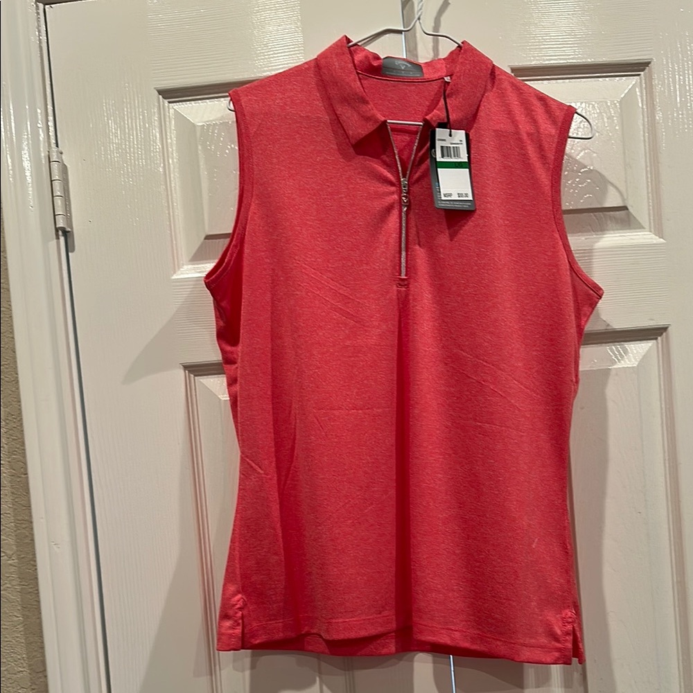 Sleeveless Red Zip Polo Top